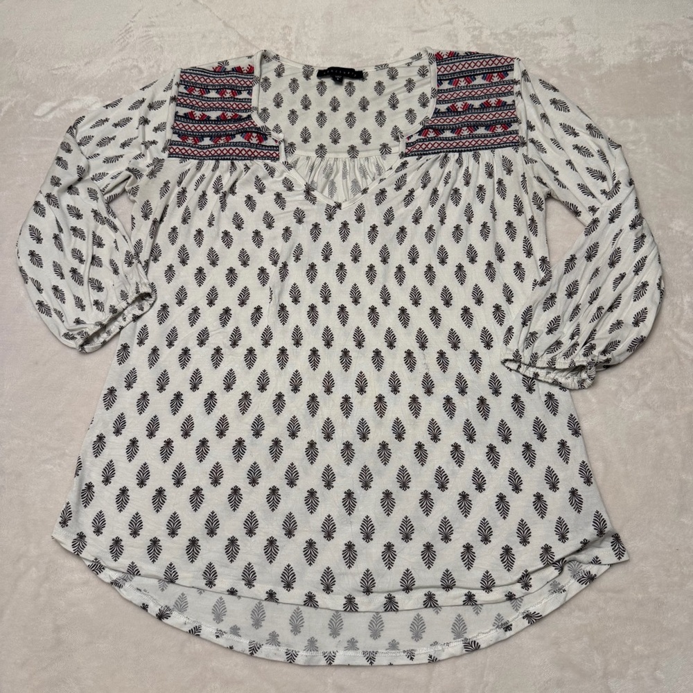 Sanctuary Anabella Embroidered Boho Leaf Print Top - Small